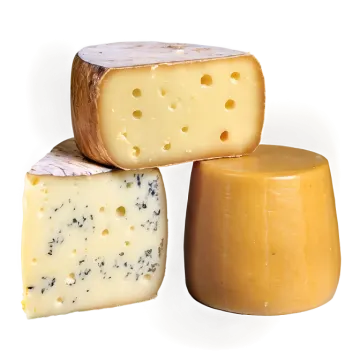 three pieces of cheese stacked on top of each other pieces