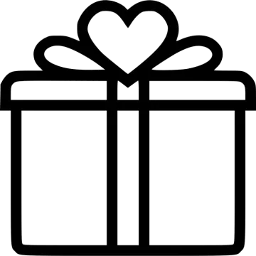 a black and white gift box with a heart