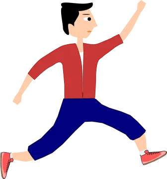 a man in red shirt and blue pants is running