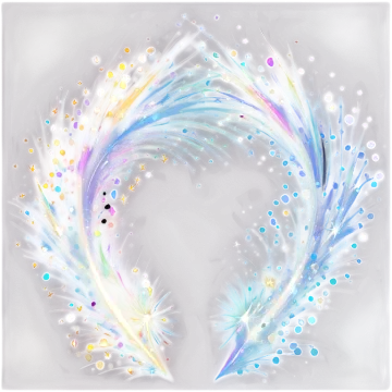 a white circle with blue and yellow feathers