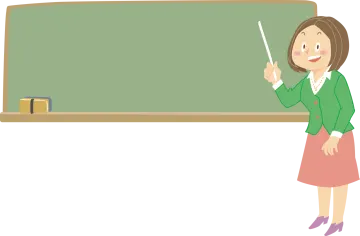 a woman standing in front of a blackboard