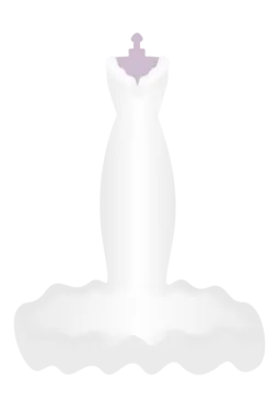 a white dress with a purple bow on it