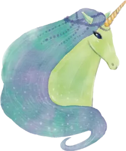 a watercolor drawing of a unicorn's head