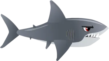 a cartoon shark with red eyes