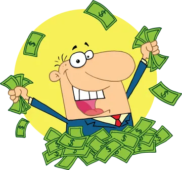 a cartoon man with money in his hands