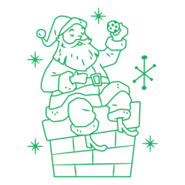 a green line drawing of santa sitting on a couch