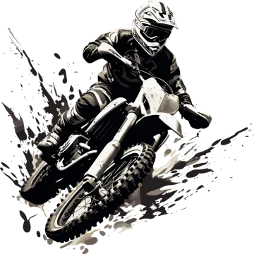 a person riding a motorcycle on a white background