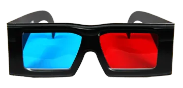 a pair of glasses with red and blue lenses