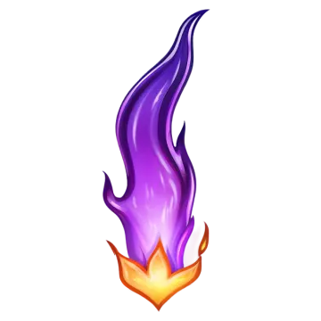 a purple flame on a white background