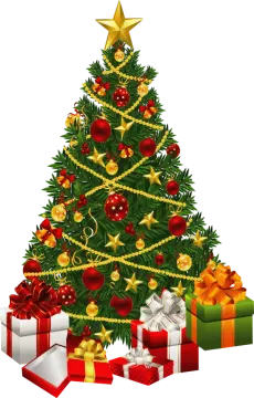 a christmas tree with presents around it