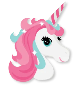 a pink and blue unicorn head with stars on it
