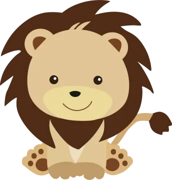 a cartoon lion sitting down on the ground