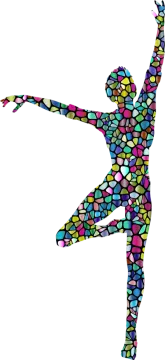 a silhouette of a woman in a colorful mosaic pattern