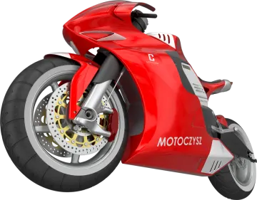 a red motorcycle is shown on a white background