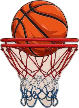 an illustration of a basketball ball in the hoop
