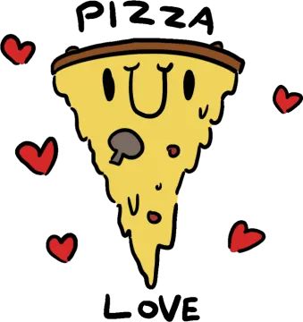 a slice of pizza with hearts around it