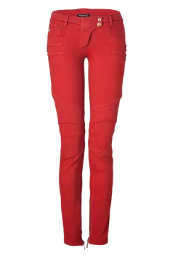 a pair of red jeans on a white background