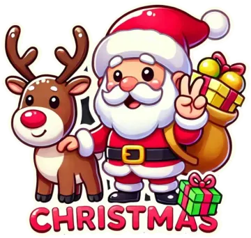 a santa claus and reindeer with the word christmas