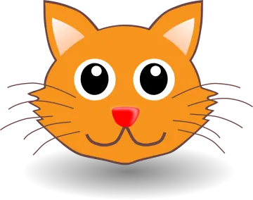 an orange cat with big eyes and a red nose