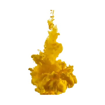 a yellow liquid splashing into a white background