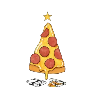 a drawing of a pizza christmas tree