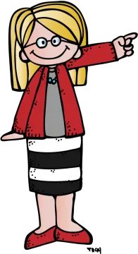 a woman in a red jacket pointing at something