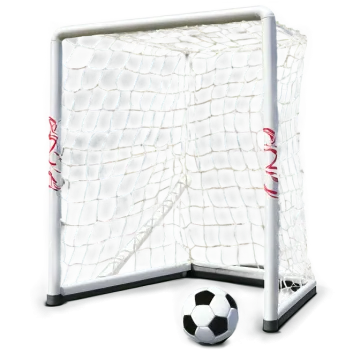 a soccer goal with a ball next to it