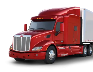 a red semi truck on a white background