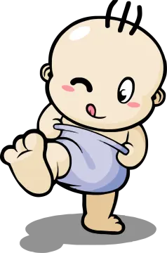 a baby in a blue shirt standing with his arms crossed