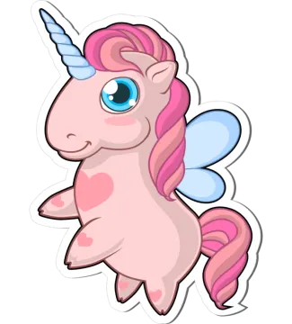 a pink unicorn with blue eyes and wings