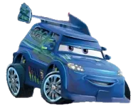 a blue toy car with a light on top