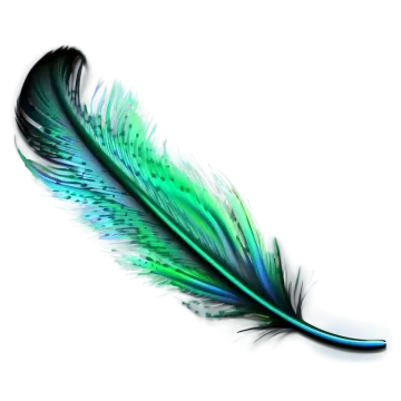 a blue and green feather on a white background