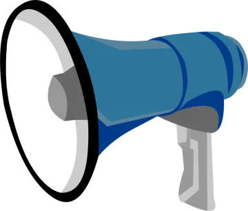 a blue megaphone on a white background