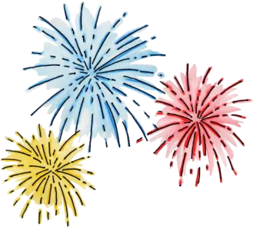 three watercolor fireworks on a white background