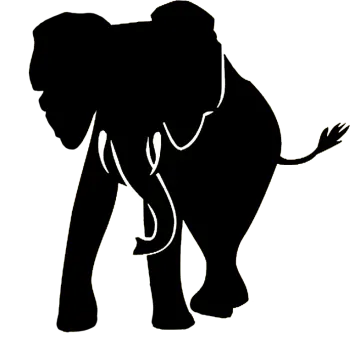 an elephant silhouetted on a white background