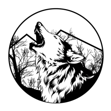 a howling wolf with the moon behind it