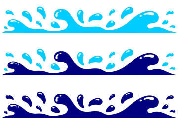 three blue water splashes on a white background