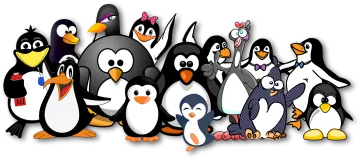 a group of penguins standing next to each other penguins