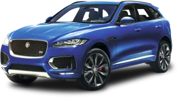 a blue jaguar suv on a white background