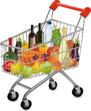 a shopping cart filled with groceries