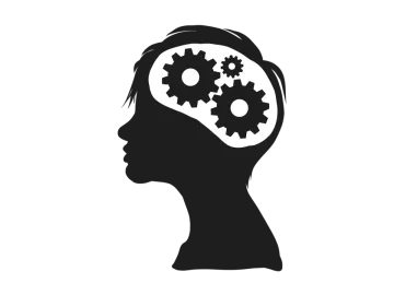 a silhouette of a person's head with gears inside
