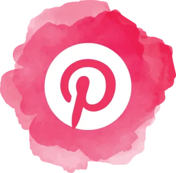 the pin logo on a pink watercolor background