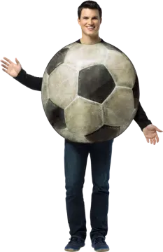 a man in a costume holding a soccer ball