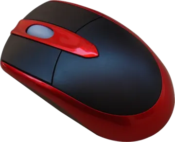 a red and black mouse on a white background