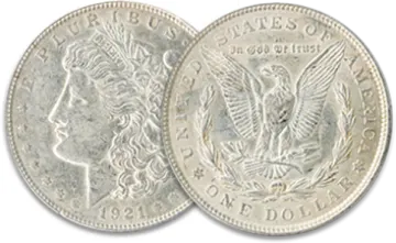 a silver coin with the head of an eagle
