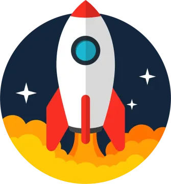 an illustration of a rocket in the sky