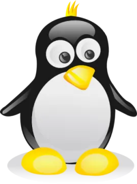 a black and white penguin with a crown on its head