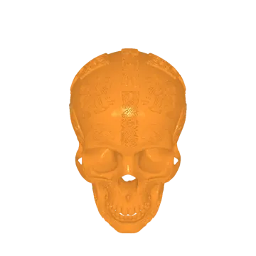 an orange skull head on a white background