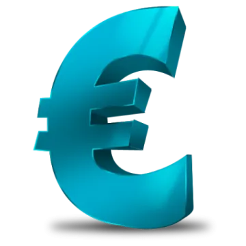 a blue euro symbol on white background