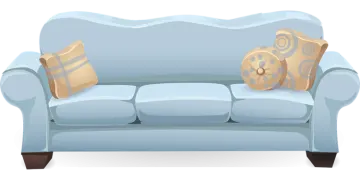 a blue couch with pillows on it